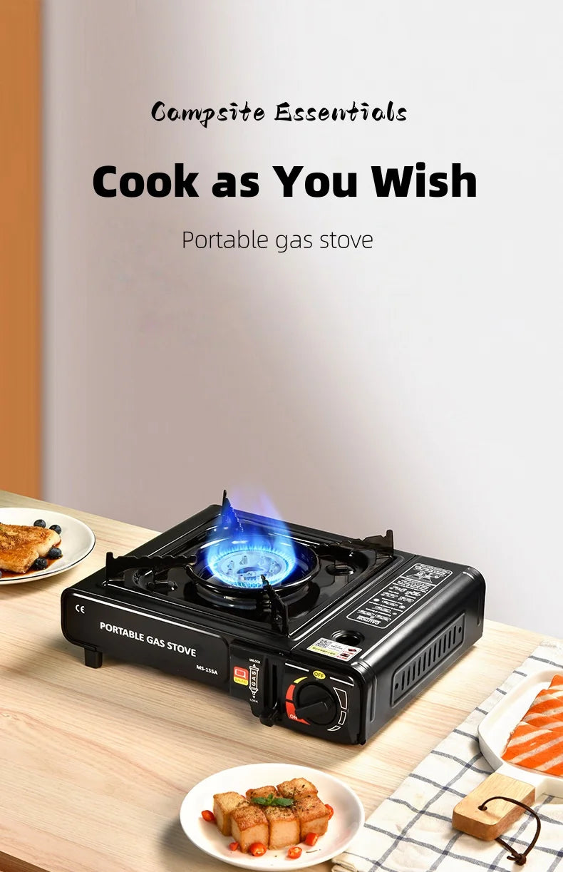 Portable outdoor gas stove, suitable for camping, barbecue cooking and household use. Compact, lightweight and durable gas stove