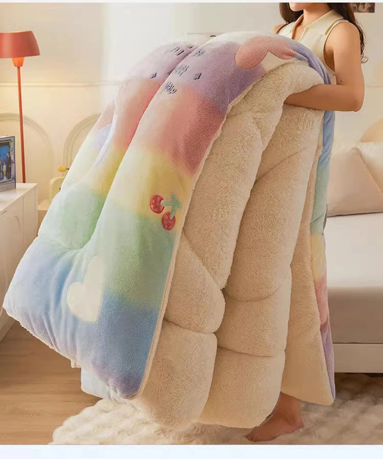 New winter quilt lamb wool autumn spring thickened super warm fiber blanket constant temperature milk cashmere bedding comforter