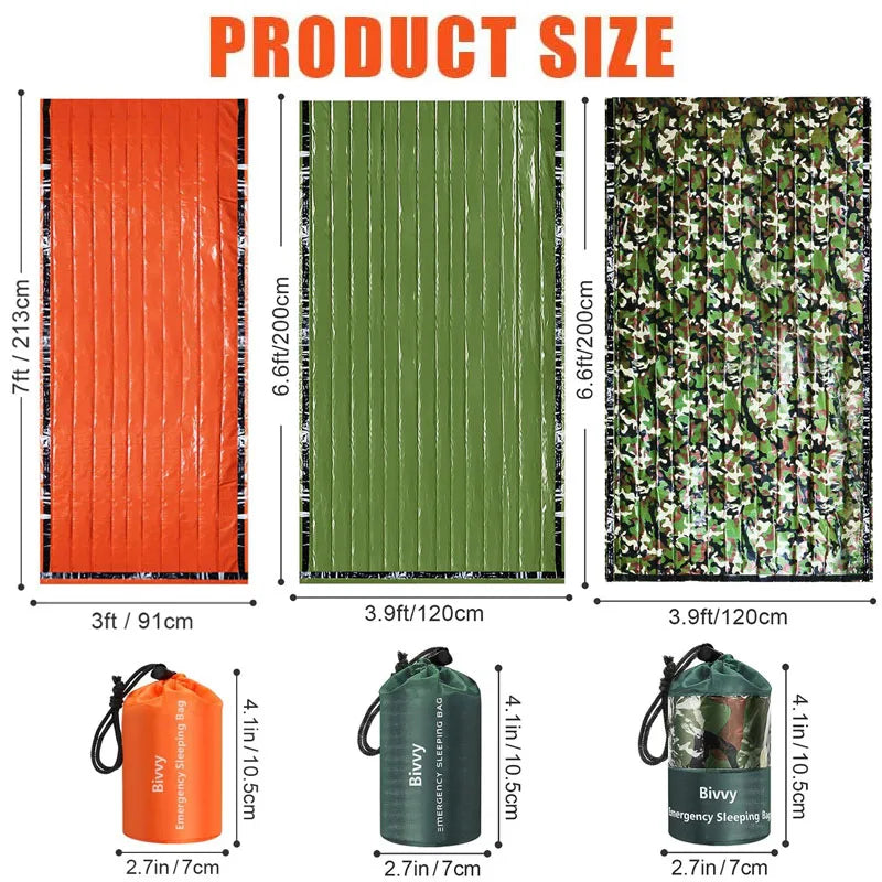 PE Emergency Sleeping Bag Waterproof Portable Survival 120x200cm Sleeping Bag for Outdoor Camping Hiking Adventure