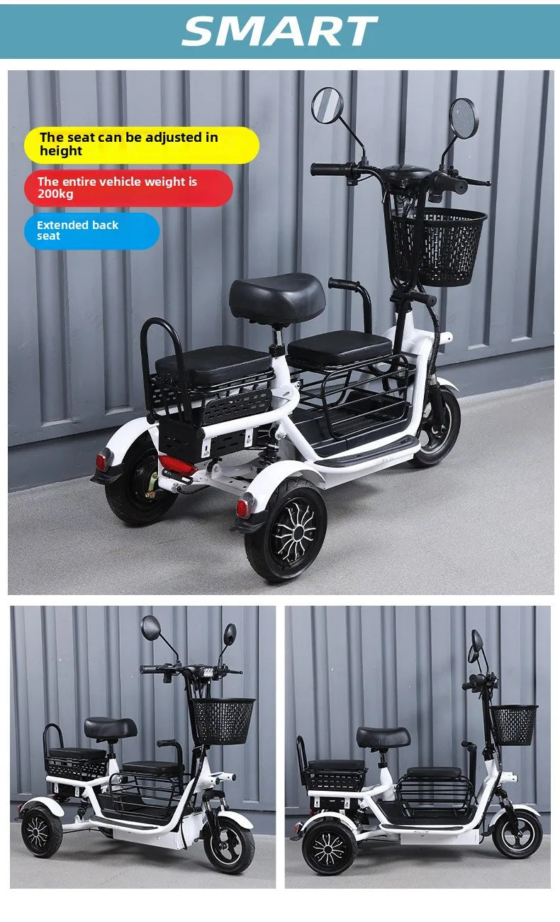800W48V 70km folding electric tricycle small leisure vehicle for adults to ride three people portable battery car for home use