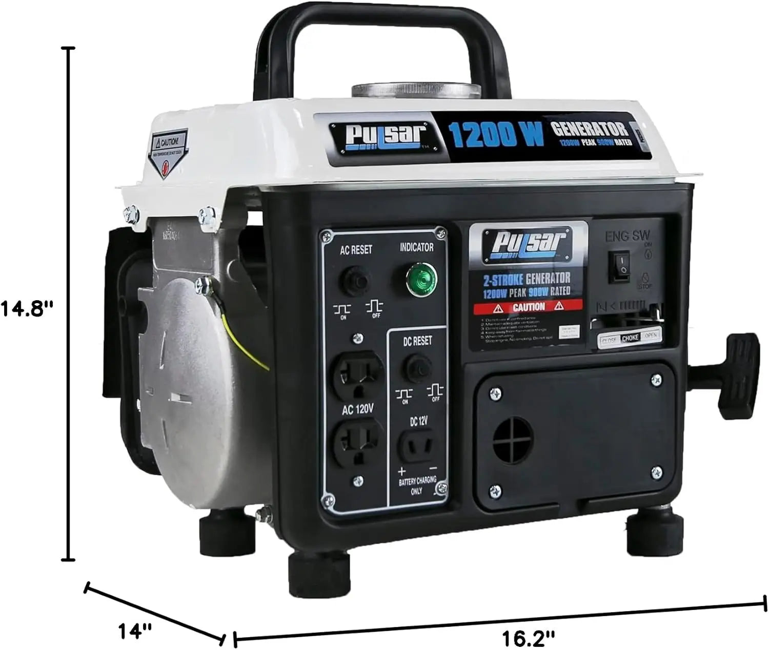 1,200W Carrying Handle, PG1202SA Gas-Powered Portable Generator, 1200W, Black/White