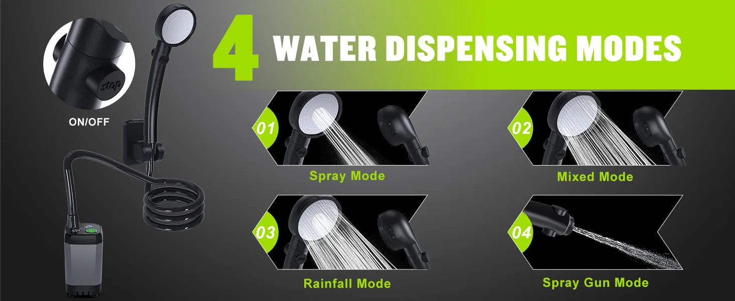 Portable Camping Shower Set Rechargeable Pump 6000mAh Outdoor Shower Kit with 20L Foldable Bag for Travel RV Garden Hiking