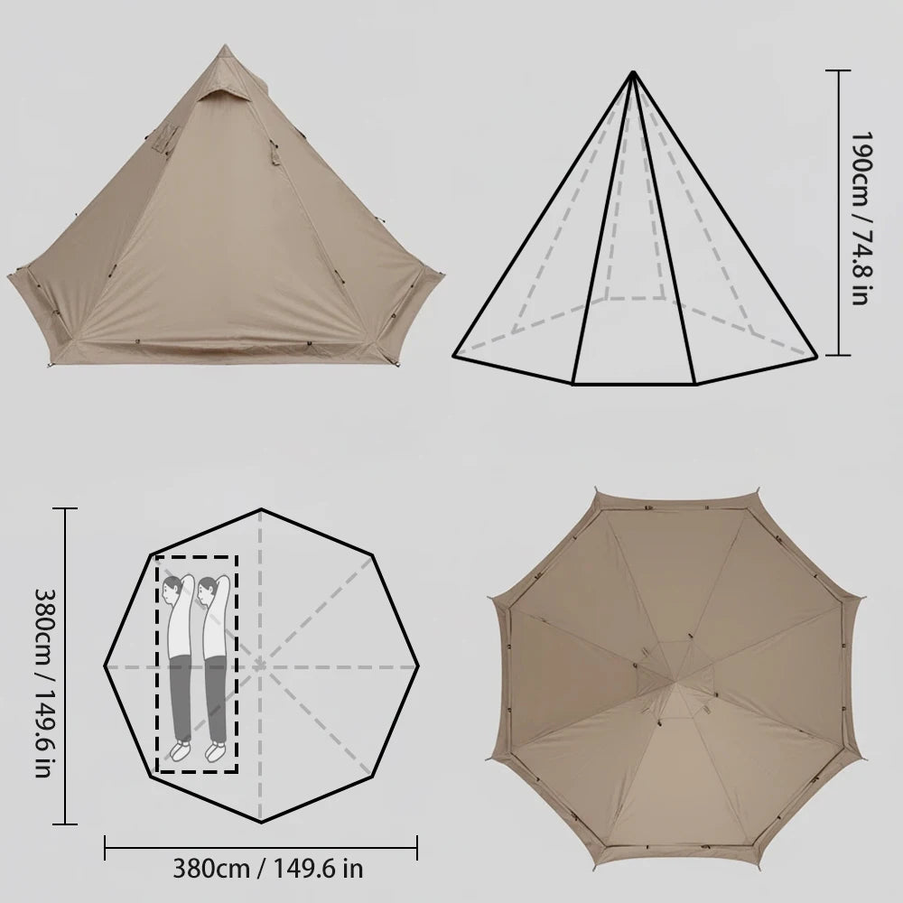 Flame Retardant Firewood Stove Tent 2 Persons Winter Lightweight Pyramid Hot Tent Large Outdoor Camping Waterproof Tipi Tent