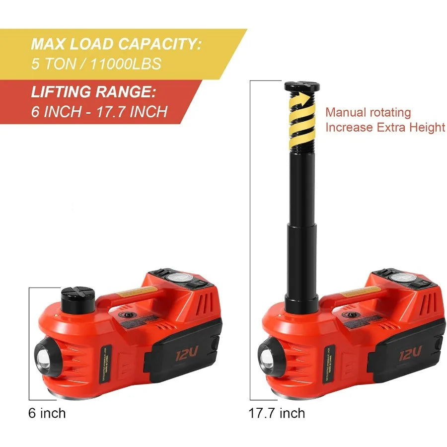 5 Ton Electric Hydraulic Car Jack Kit, Portable with LED Light, Compatible with Car, SUV, Truck, Lifting Range 6-17.7 Inches (Re
