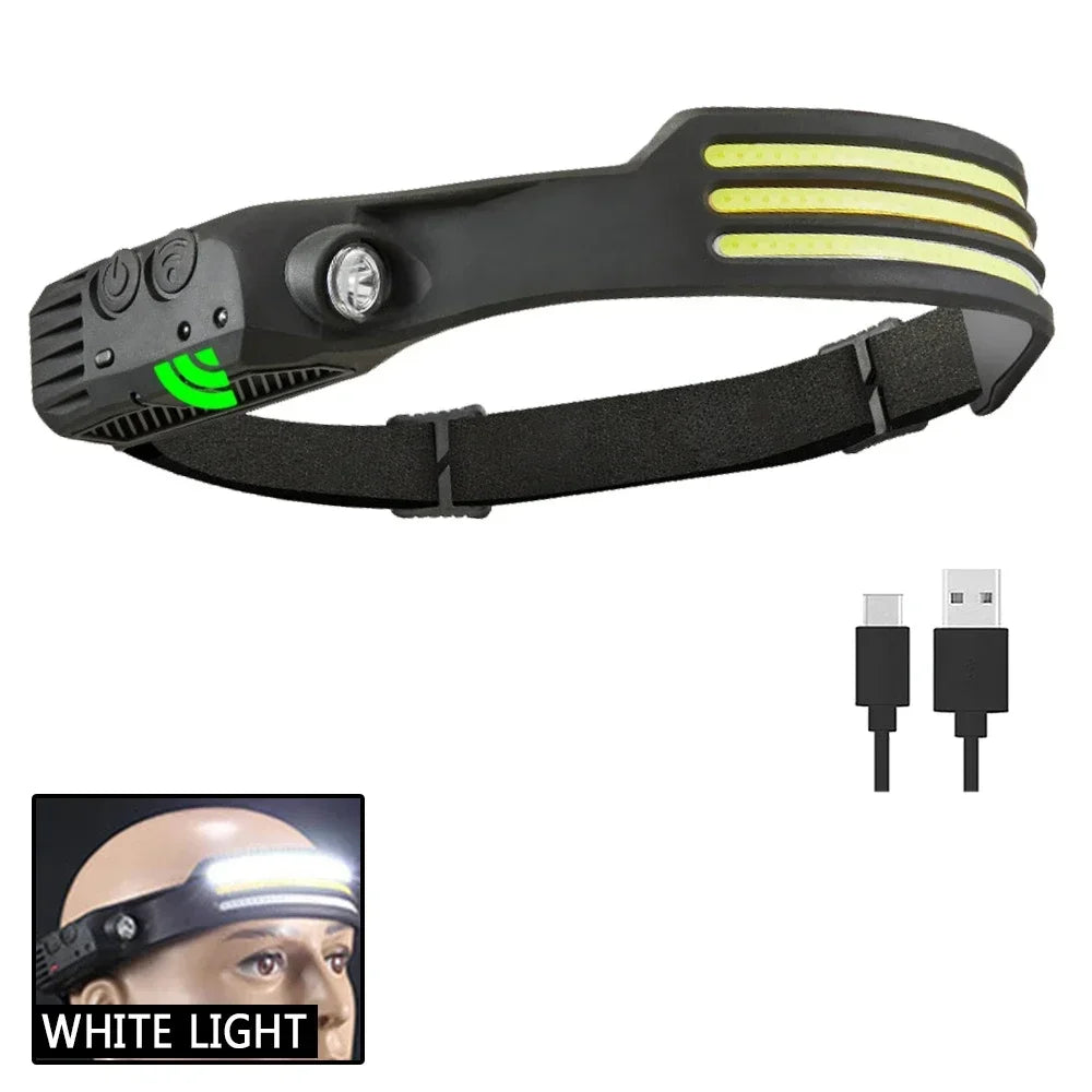 USB Rechargeable COB LED Induction Headlamp with 1200mAh Built-in Battery Head Flashlight Outdoor Camping Fishing Head Lantern [ AWESOME]