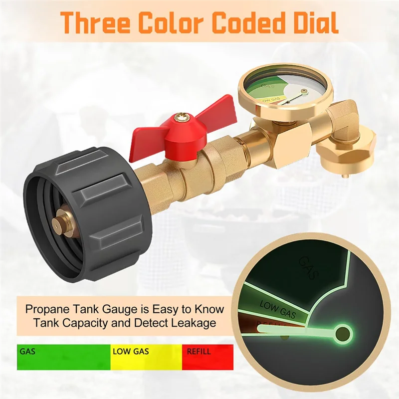 FAST-3 Pcs Propane Refill Elbow Adapter With Tank Gauge, Propane Tank Adapter For 1 Lb Tank, Universal Propane Gas Gauge