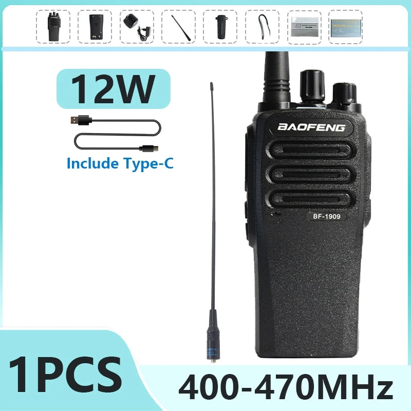 1/2PCS BaoFeng BF 1909 12W High Power Walkie Talkie Long Range UHF Two Way Radio Type C Charging Transmitter Upgrade UV 5R UV 82