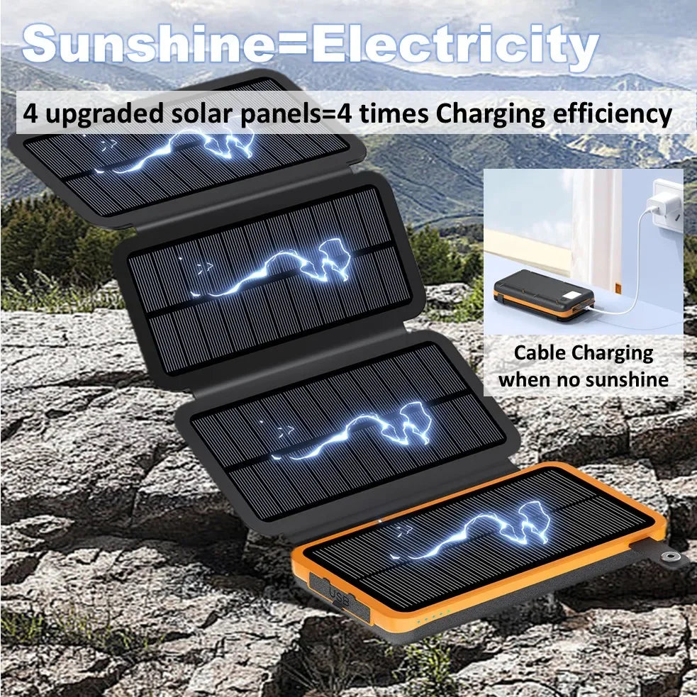 Portable Solar Power Bank,50000mAh External Solar Power Supply,Compatible with IOS Android USB-A And USB-C Charging Outdoor Camp