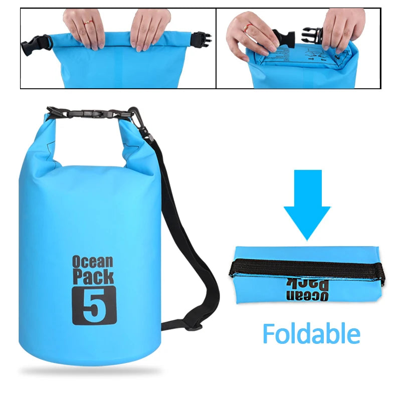 Outdoor PVC Waterproof Dry  Bag 5L 10L 20L 30L Outdoor Diving Foldable Storage Man Women Beach Swimming BaRafting Ocean Bag
