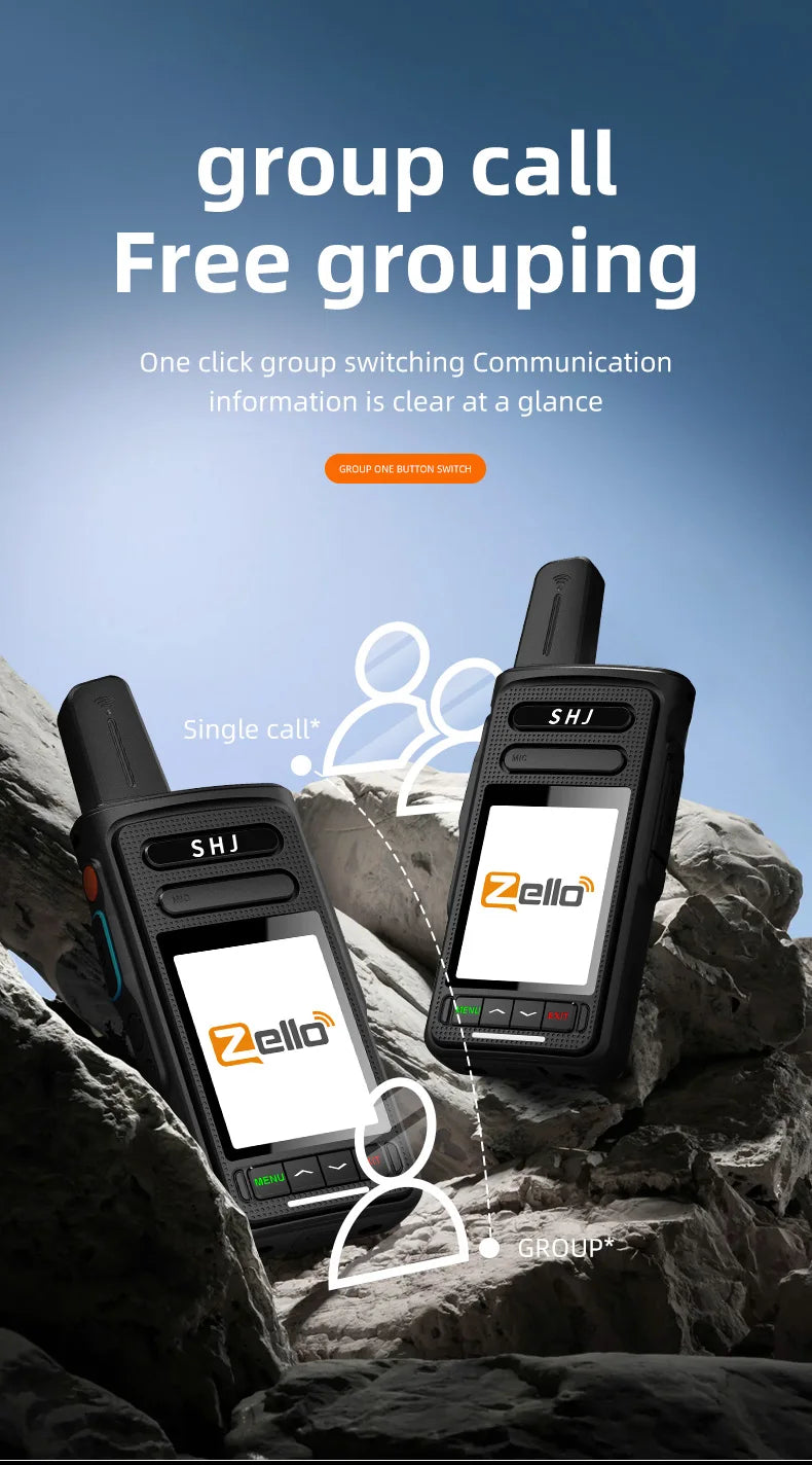 Zello POC Radio 2.4" Android 8.1 Smart Walkie Talkie, 4G SIM/WiFi, 100-Mile Long Range, Bluetooth Handheld Radio