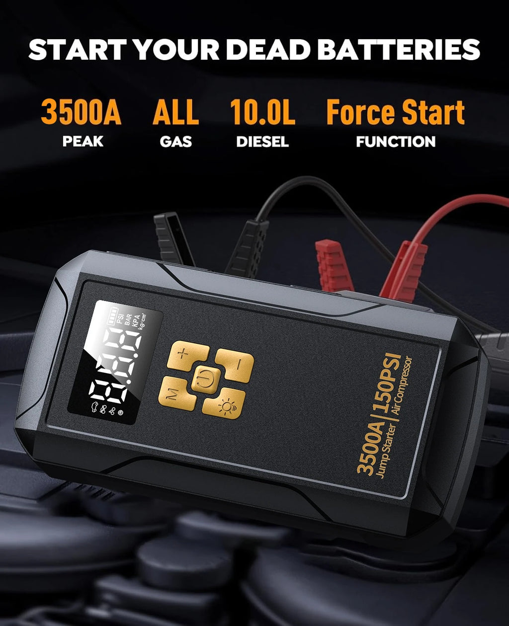 Jump Starter with Air Compressor 3500A Jump Starter 150PSI Air Pump Multifunctional Tire Inflator Power Bank Lighting for Car