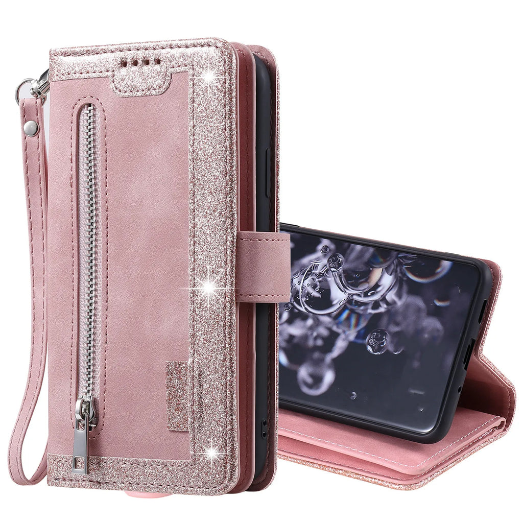 Zipper Wallet Case for Samsung Galaxy S25Ultra S24 Ultra 24FE S25 Plus Leather Case Kickstand Phone Cover Cash Cards Pocket