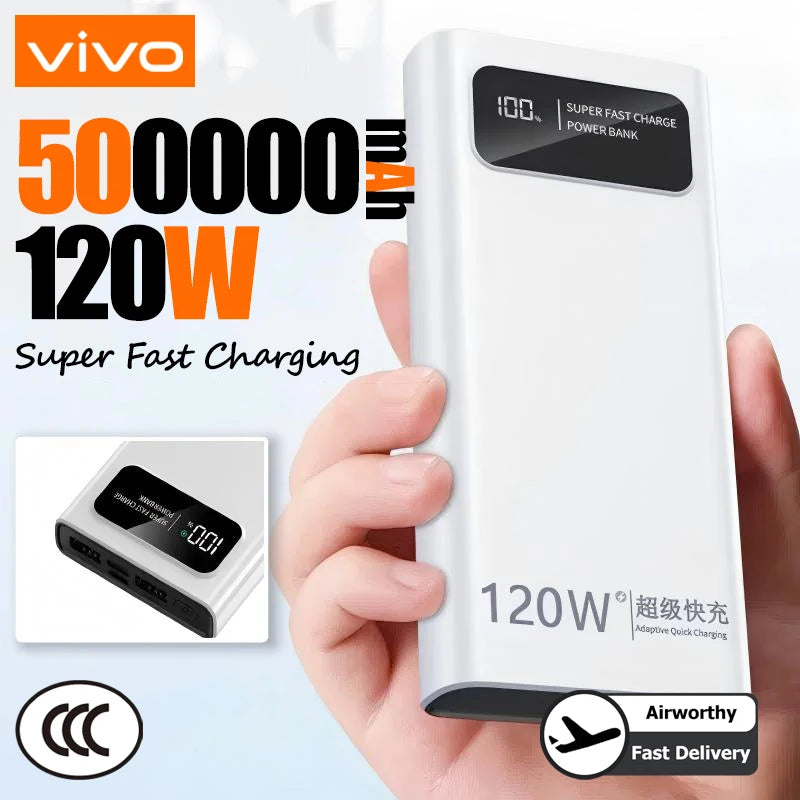 VIVO 120W Power Bank Super Fast Charging 200000mAh Large Capacity Portable External Battery For Mobile Power Bank For IPhone