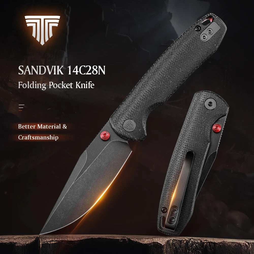 TRIVISA High Quality Folding Pocket Knife with Clip14C28 Blade Micarta Copper Handle Hunting Camping Tactical Outdoor Multi-tool