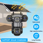 6K 15MP 4G SIM Solar Camera Outdoor 3 Lens 3 Screen Surveillance CCTV PTZ Human Detect Auto Tracking Solar Security Camera V380