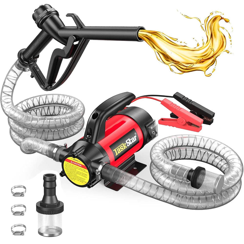 TaskStar 12V Electric Fuel Transfer Pump Kit 13GPM Battery Diesel Transfer Pump with Fuel Nozzle Hoses for Home Business Farm