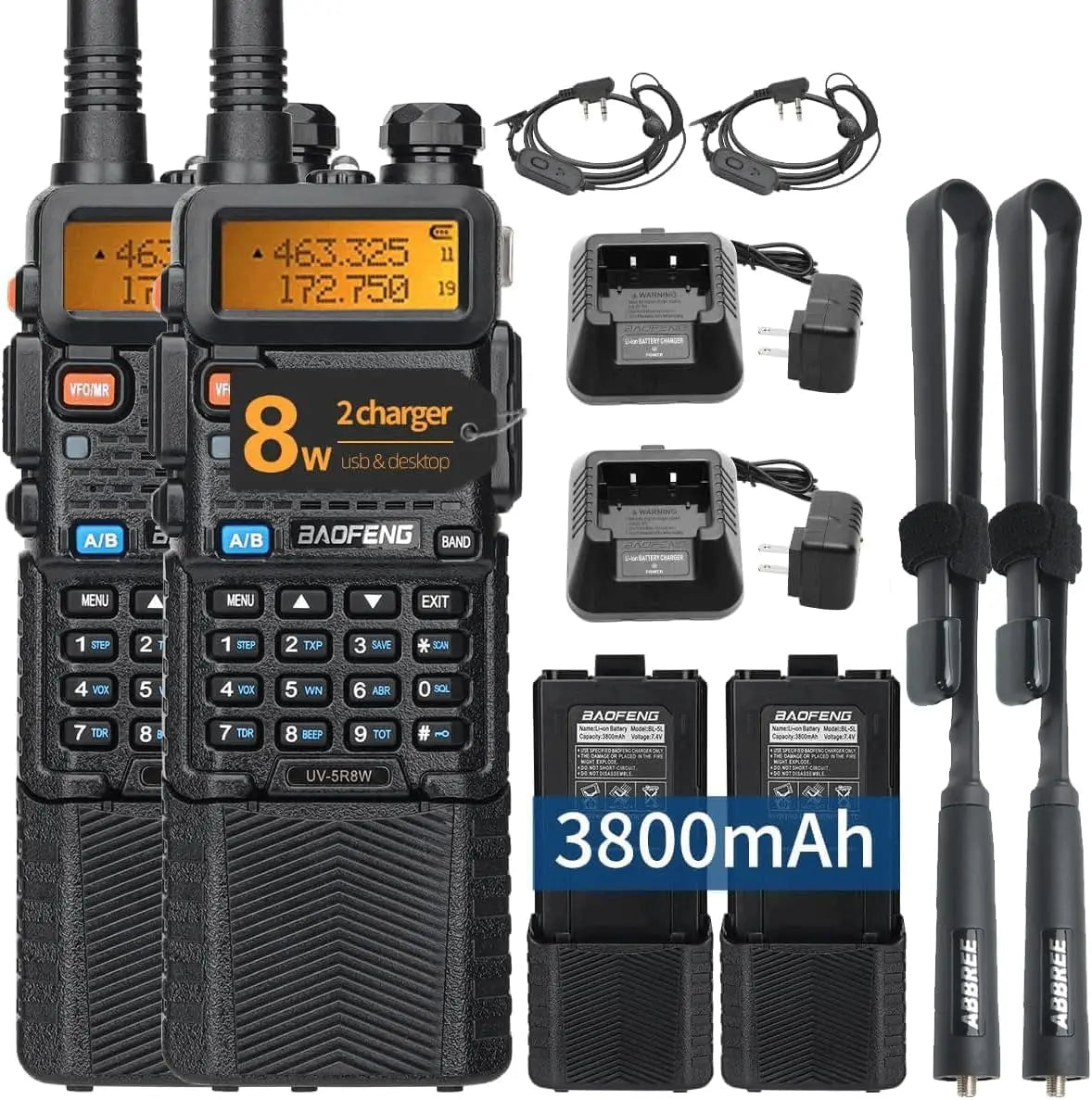 Baofeng UV-5R 8W Walkie Talkie High Power Long Range Two Way Radio Portable Communication Ham Radio For Camping