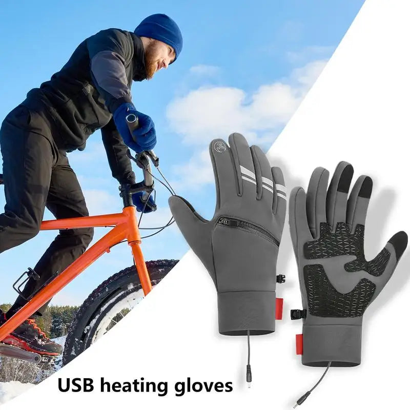 USB Heated Gloves Waterproof Touchscreen Winter Snowboard Gloves Hand Warmer Outdoor Fishing Skiing Cycling Driving Gloves