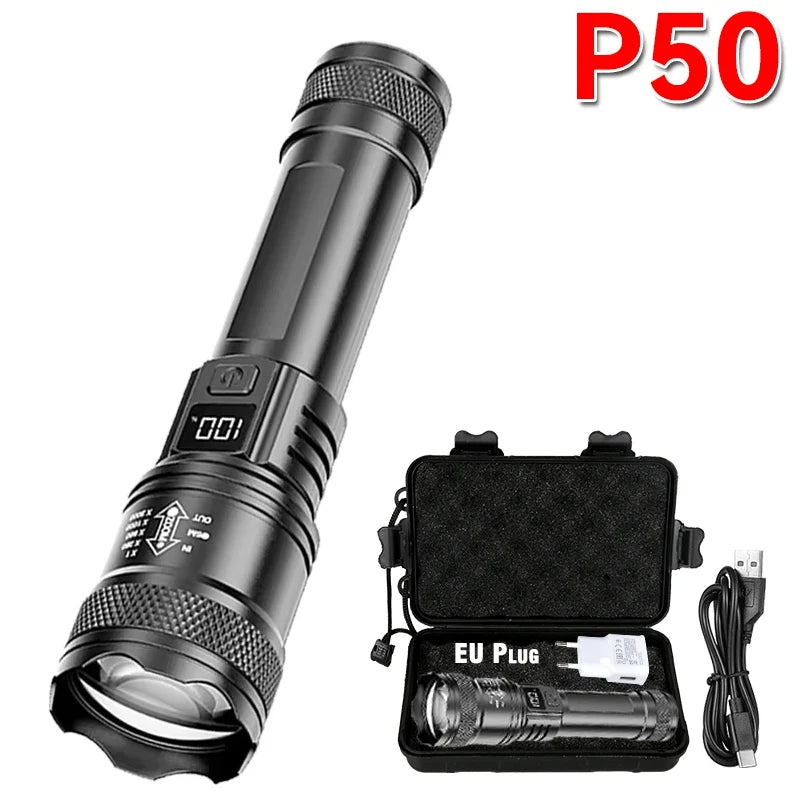 2000LM Ultra Bright P50 LED Flashlight Tactical EDC Emergency Spotlight Telescopic ZoomHandheld Torch  w/ 14500/18650 Battery