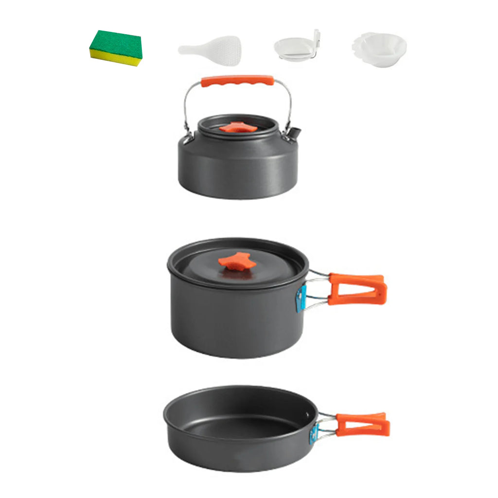 3pcs Camping Cookware Set Portable Non-Stick Aluminum Alloy Pot Pan 1.1L Kettle kit for Outdoor Survival Cooking Supplies
