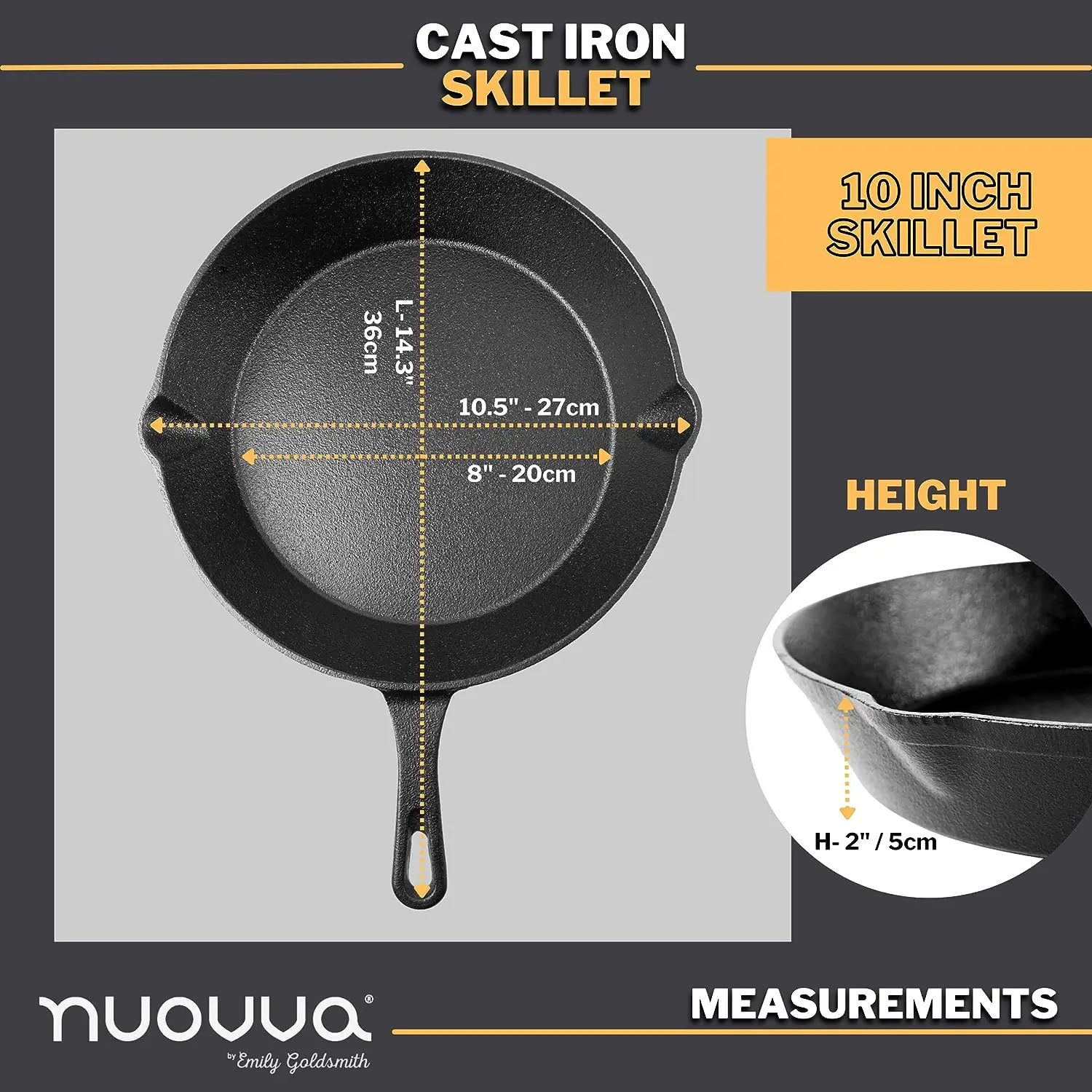 10" Pre-Seasoned Cast Iron Skillet With Pouring Lip For Cooking Bake Cake Barbecue Non-Stick Pan Heavy Duty Frying Pan Oven Safe