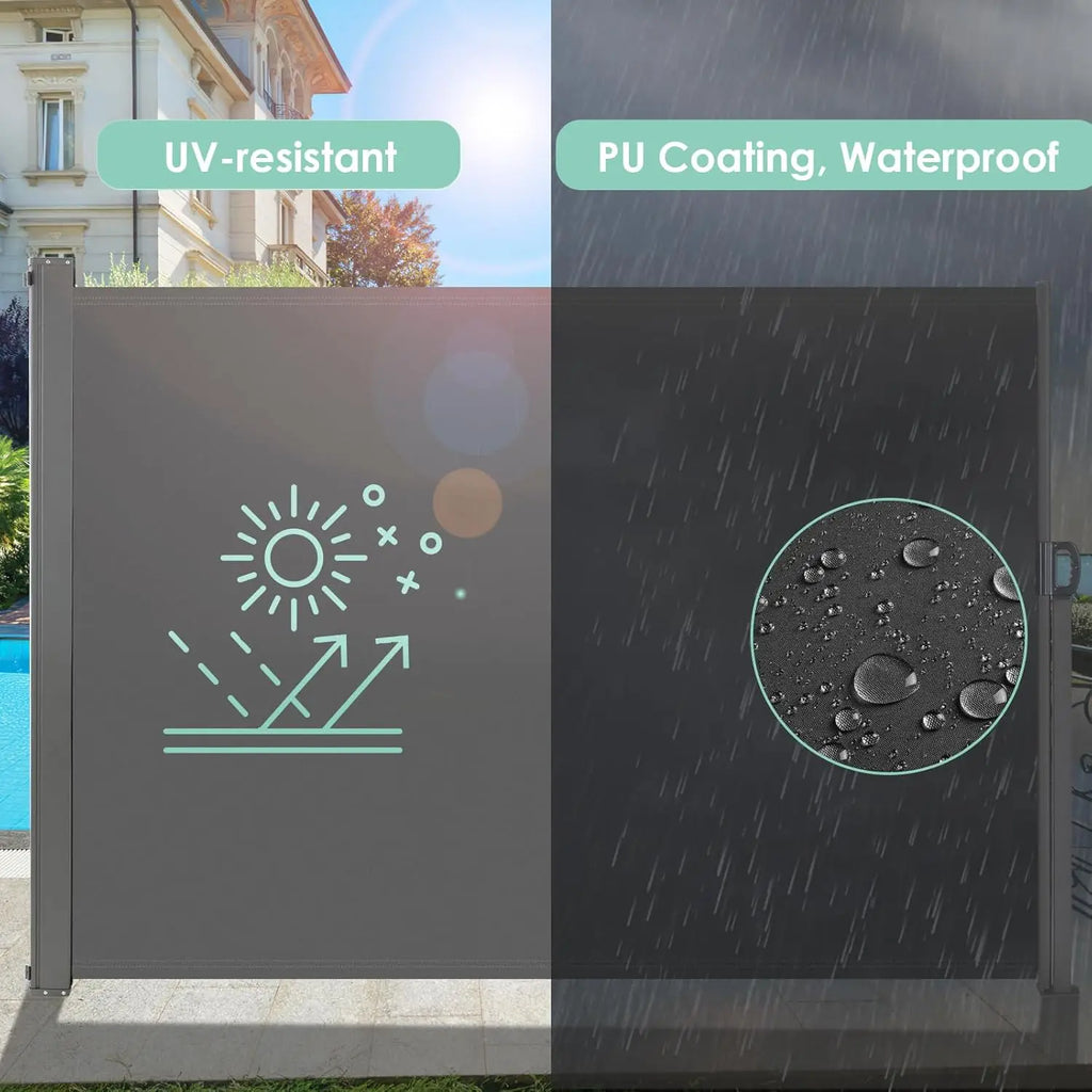 Retractable Side Awning, UV 50+ Full Aluminum Rust-Proof Patio Sunshine Screen, 280 g Thicken Privacy Divider & Wind Screen