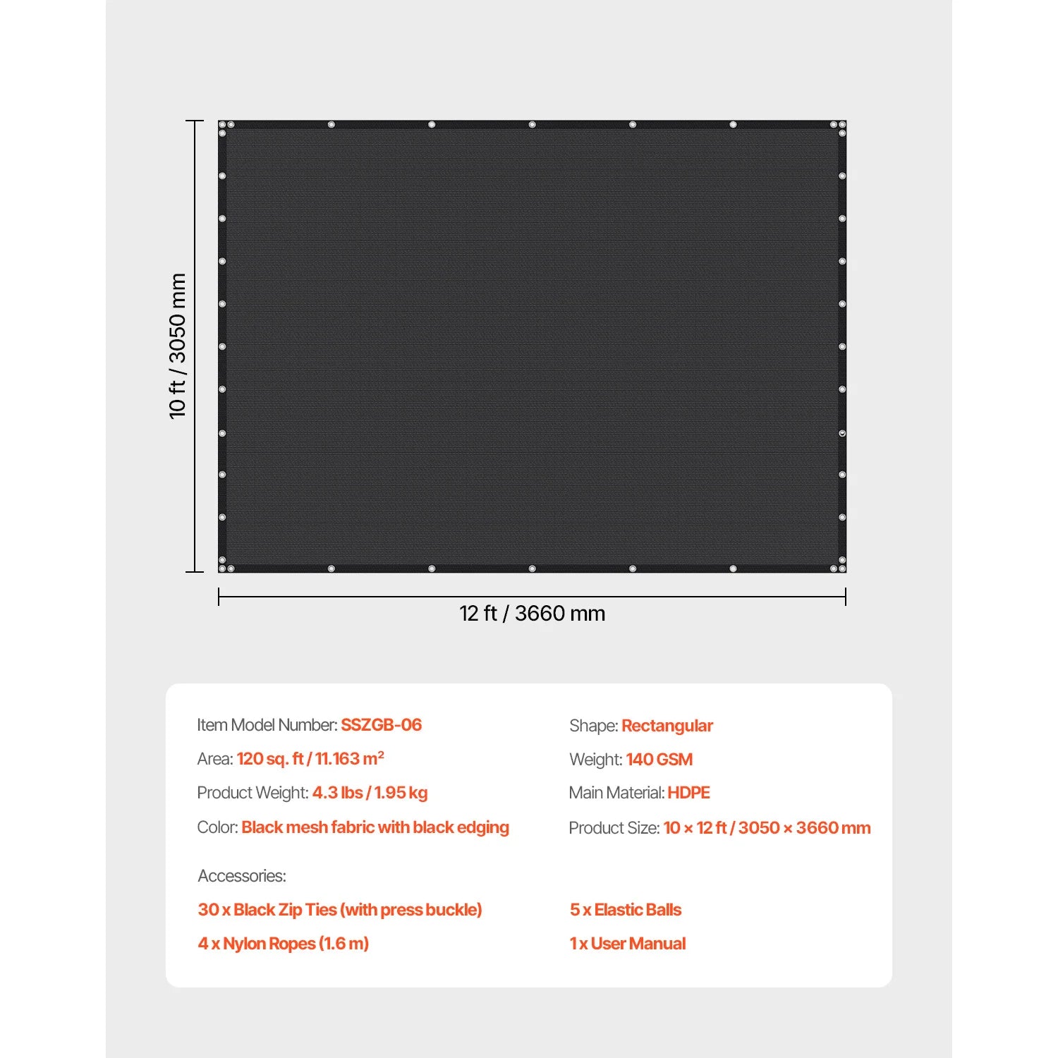 SucceBuy 90% Sun Shade Cloth 10x10/12/20ft Pergola Shade Cover 140 GSM HDPE Canopy Privacy Screen for Outdoor Garden Backyard