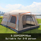 2 Bedroom 1 Hall Camping Tent 5-8 Person Double Layers Oversize Thickened Rainproof Tent Outdoor Family Camp Tour Equipment