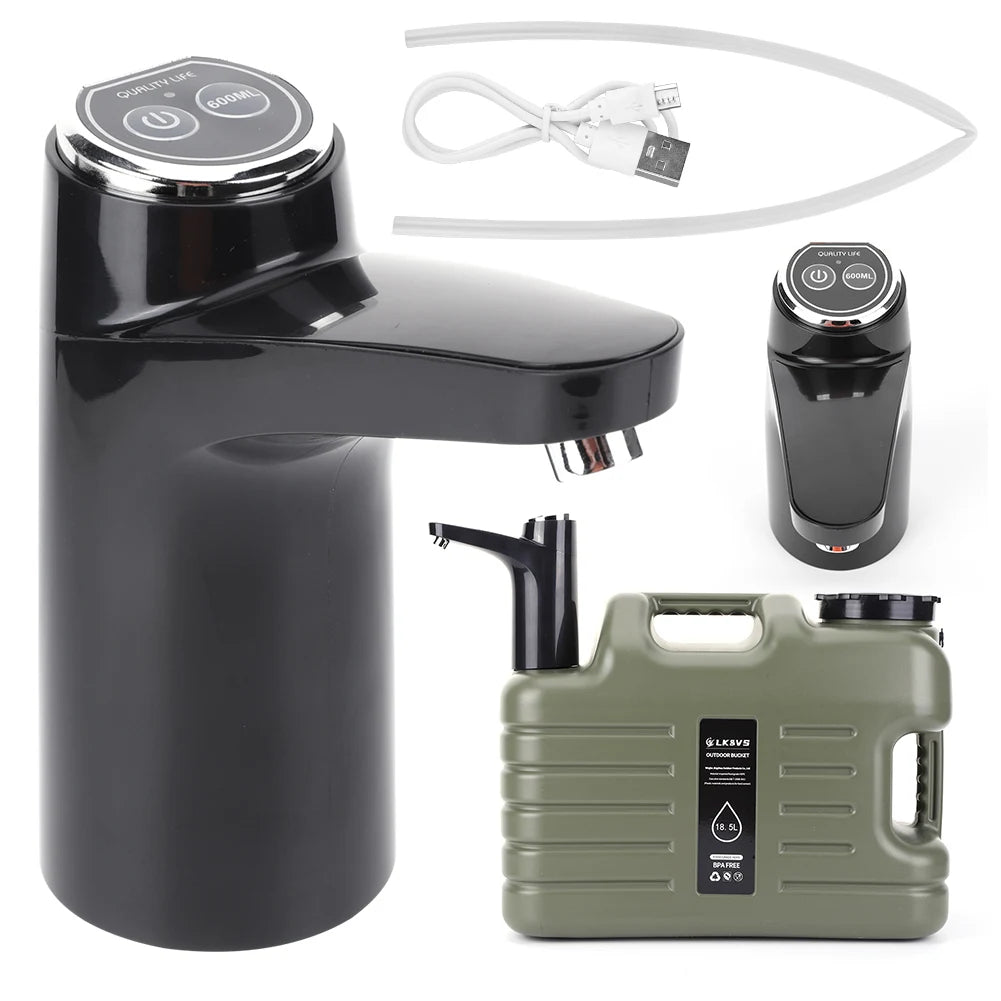11L Large Water Tank Outdoor Water Bin with Faucet & USB Rechargeable Electric Water Pump Water Tank Cover for Camping Fishing