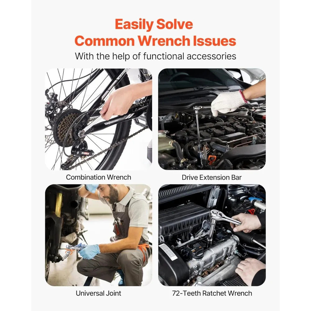 450-Piece VEVOR Mechanics Tool and Socket Kit, Including 1/4, 3/8, and 1/2 Inch Drives in SAE and Metric Sizes