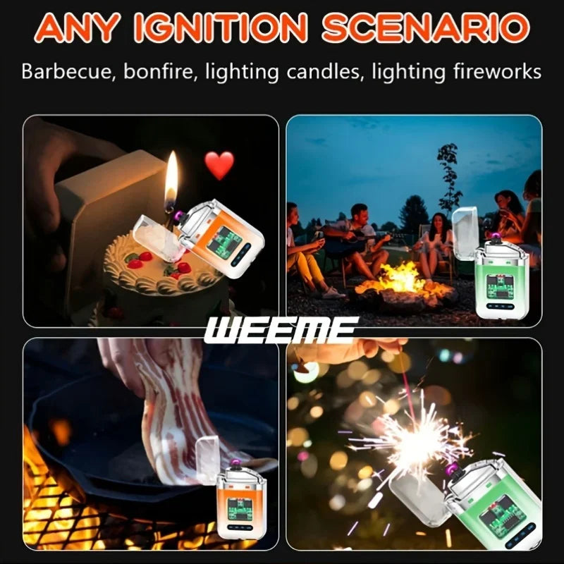 Rechargeable USB Electronic Lighter, Windproof Flameless LED Smart Dual Arc Portable Outdoor Survival Cigarette Lighters  Gifts
