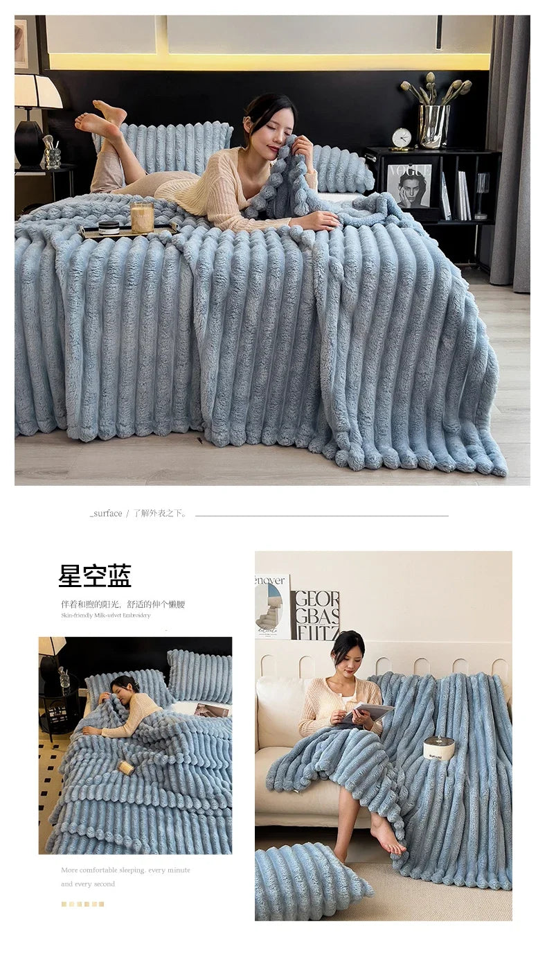 New Artificial Rabbit Plush Autumn Warm Blankets for Beds Soft Coral Fleece Sofa Throw Blanket Comfortable Thicken Bed Sheet