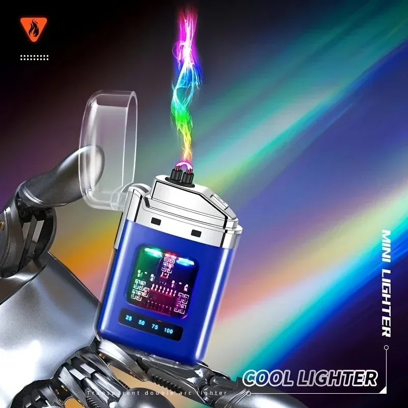 Rechargeable USB Electronic Lighter, Windproof Flameless LED Smart Dual Arc Portable Outdoor Survival Cigarette Lighters  Gifts