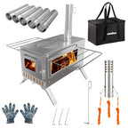 Portable Camping Wood Burning Stove Stainless Steel Tent Stove with 7 Chimney Pipes for Outdoor Camping, Heating
