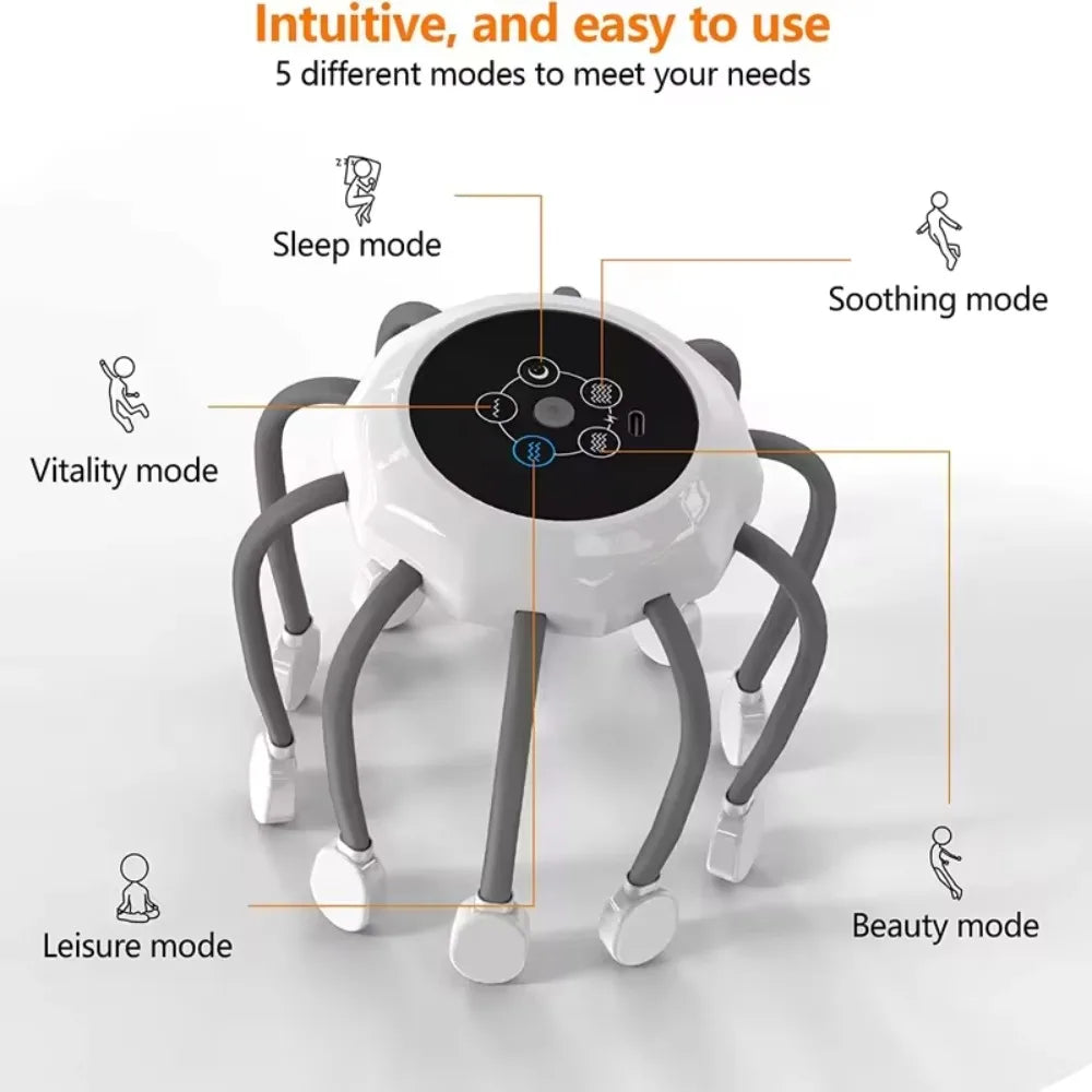 Octopus Claw Eight Claw Massager USB Charging Therapeutic Scratch Pad Electric Head Massager Therapeutic Electric Scalp Massager