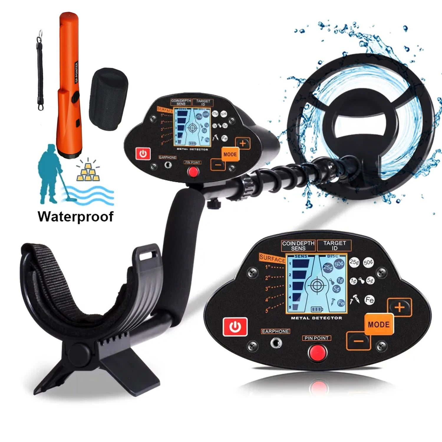 MD-5030 Underground Metal Detector LCD Display Pinpoint Function High Sensitivity Waterproof Search Coil for Coins,Relics,Gold