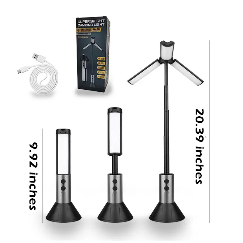 Outdoor Retractable Camping Lamp Portable Rechargeable Work Light 1000 Lumen Telescopic Hiking Fishing Home Emergency Lanterns
