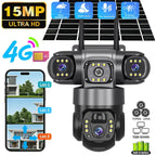 6K 15MP 4G SIM Solar Camera Outdoor 3 Lens 3 Screen Surveillance CCTV PTZ Human Detect Auto Tracking Solar Security Camera V380