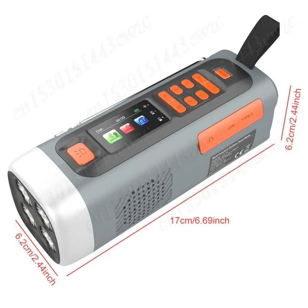 Solar Hand Crank Radio DAB FM Radio with Flashlight BT Speaker Emergency Weather Radio Rechargeable for Emergency Camping