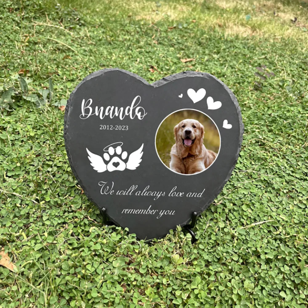 Personalized Pet Memorial Stone with Photo Printing Dog Grave Marker Plaque Custom Pet Memorial Garden Stone Slate with Name