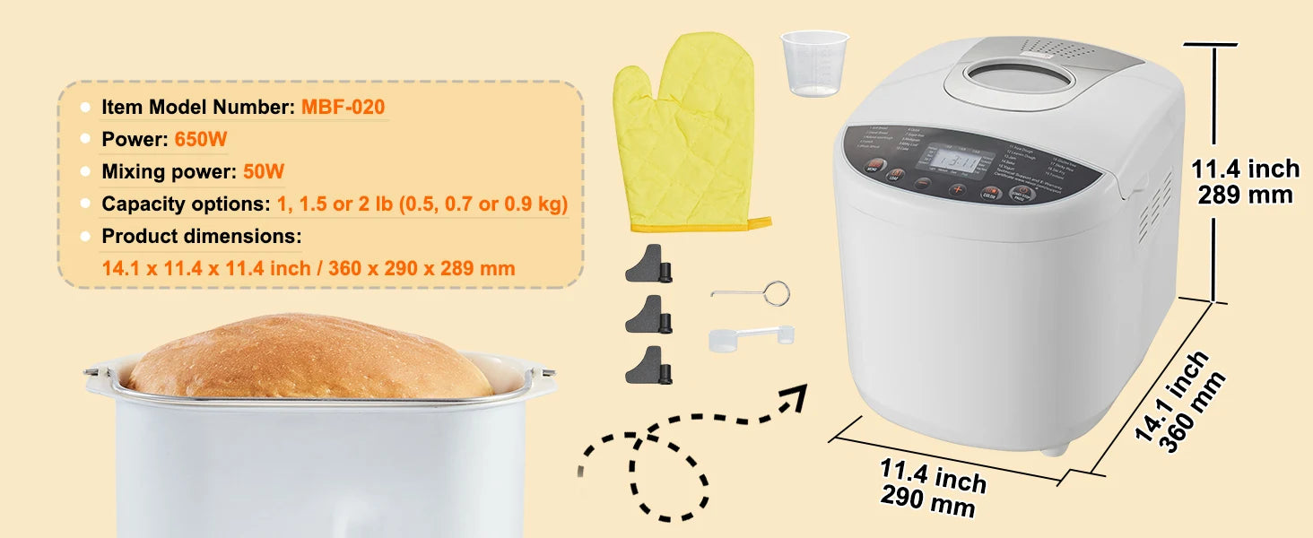 SucceBuy 3 LB Bread Maker 15-in-1 Dough Machine Nonstick Ceramic Pan Automatic Bread maker with Gluten Free Setting