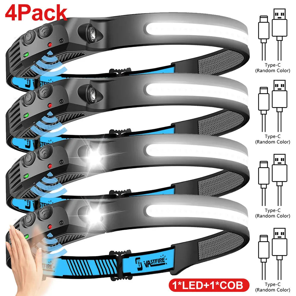 Induction Headlamp COB+LED Head Flashlight Built in Battery USB Rechargeable Outdoor Waterproof Camping Fishing Work Lantern ﻿