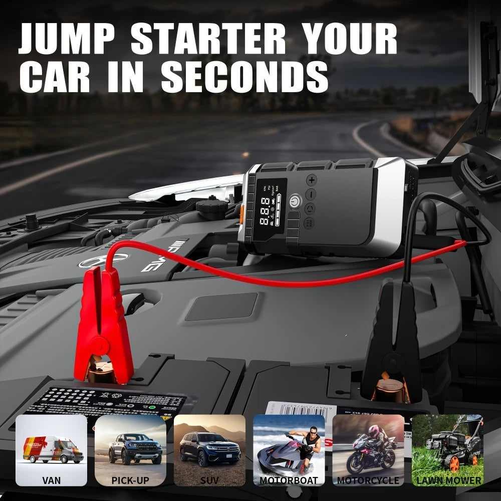 Car Jump Starter with Air Pump 3000A Peak Starter Box 150PSI Digital Tire Inflator Car Battery Jump Starter With Air Compressor