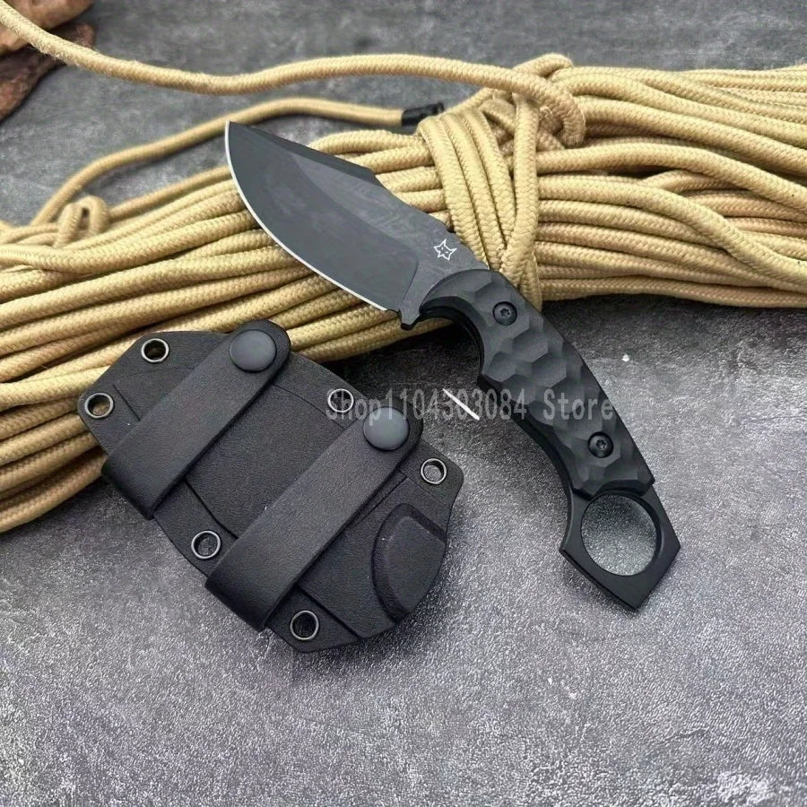 Outdoor Professional Hunting Knife with Sheath Finger-ring Handle Ergonomic Grip for Polar Survival Combat Self-defense Hunting