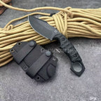 Outdoor Professional Hunting Knife with Sheath Finger-ring Handle Ergonomic Grip for Polar Survival Combat Self-defense Hunting
