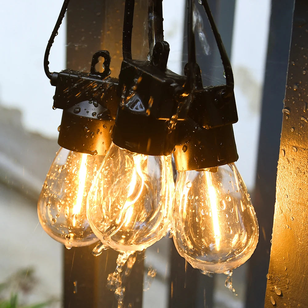 15M LED String Light Shatterproof Led Festoon Garland Retro Patio Light Outdoor Light Decoration For Garden Wedding Holiday