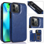 Wallet Double Button With Card Slot Stand Flip Leather Case For iPhone 16e 16 Pro Max 15 Plus 14 13 12 Mini 11 SE3 SE2 X XR 8 7