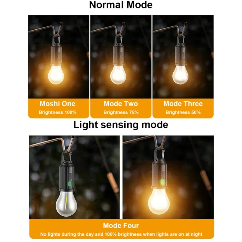 Solar Powered LED Lamp Bulbs Outdoor USB Charging Camping Light BBQ Atmosphere Night Lights Waterproof Flashlight Essentials