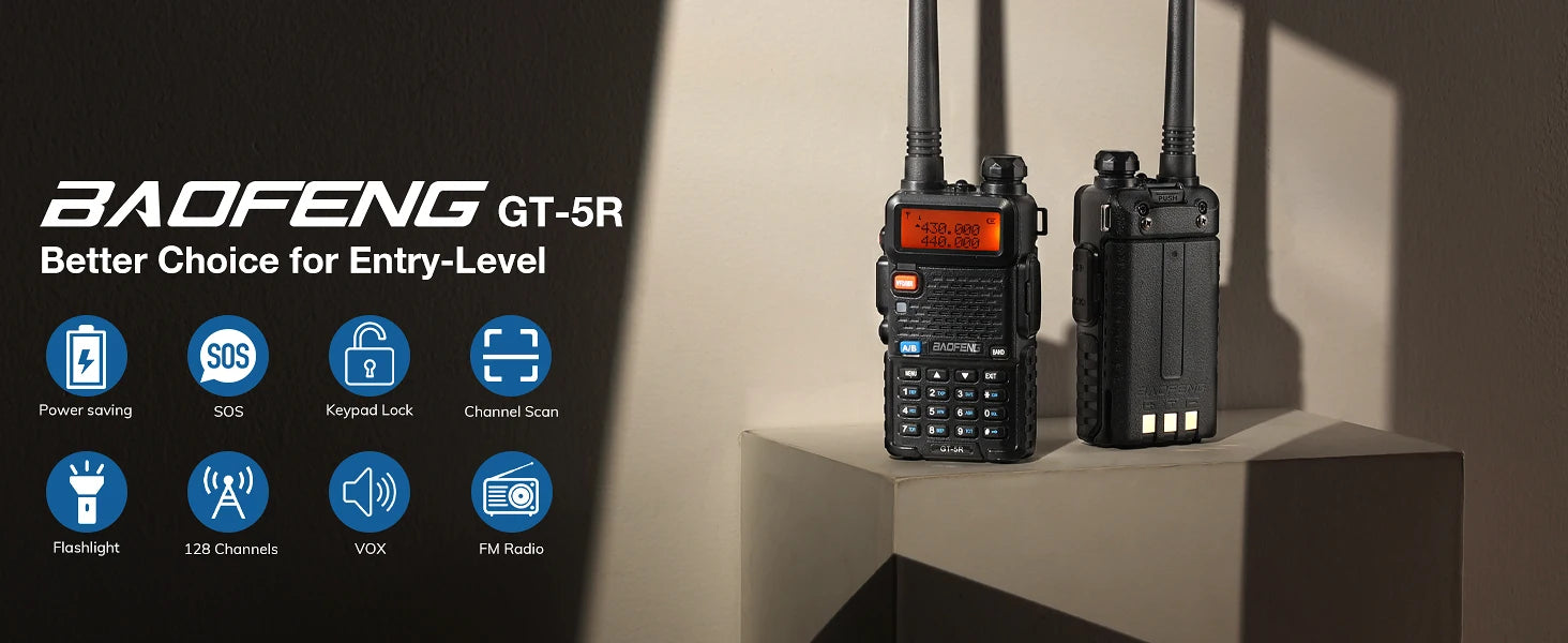 Baofeng GT-5R Handheld Ham radio, Walkie Talkies for Adults, FCC Compliant, Black