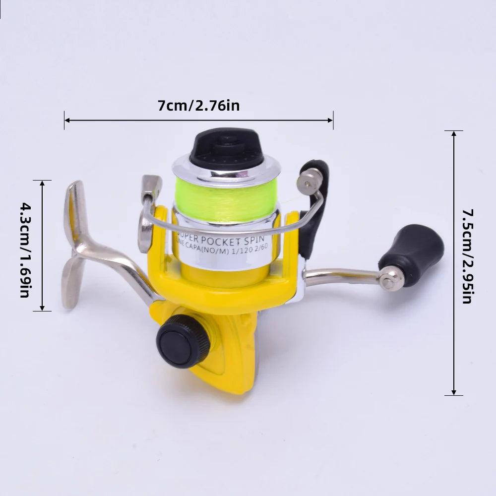 1 mini metal spinning wheel, micro object fishing wheel, fishing throwing pen, fishing rod, special small foot loaf